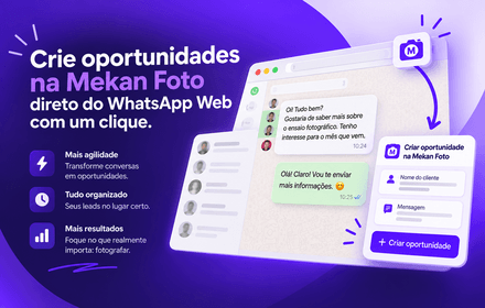Arte da extensão Mekan Foto mostrando oportunidades criadas direto do WhatsApp Web